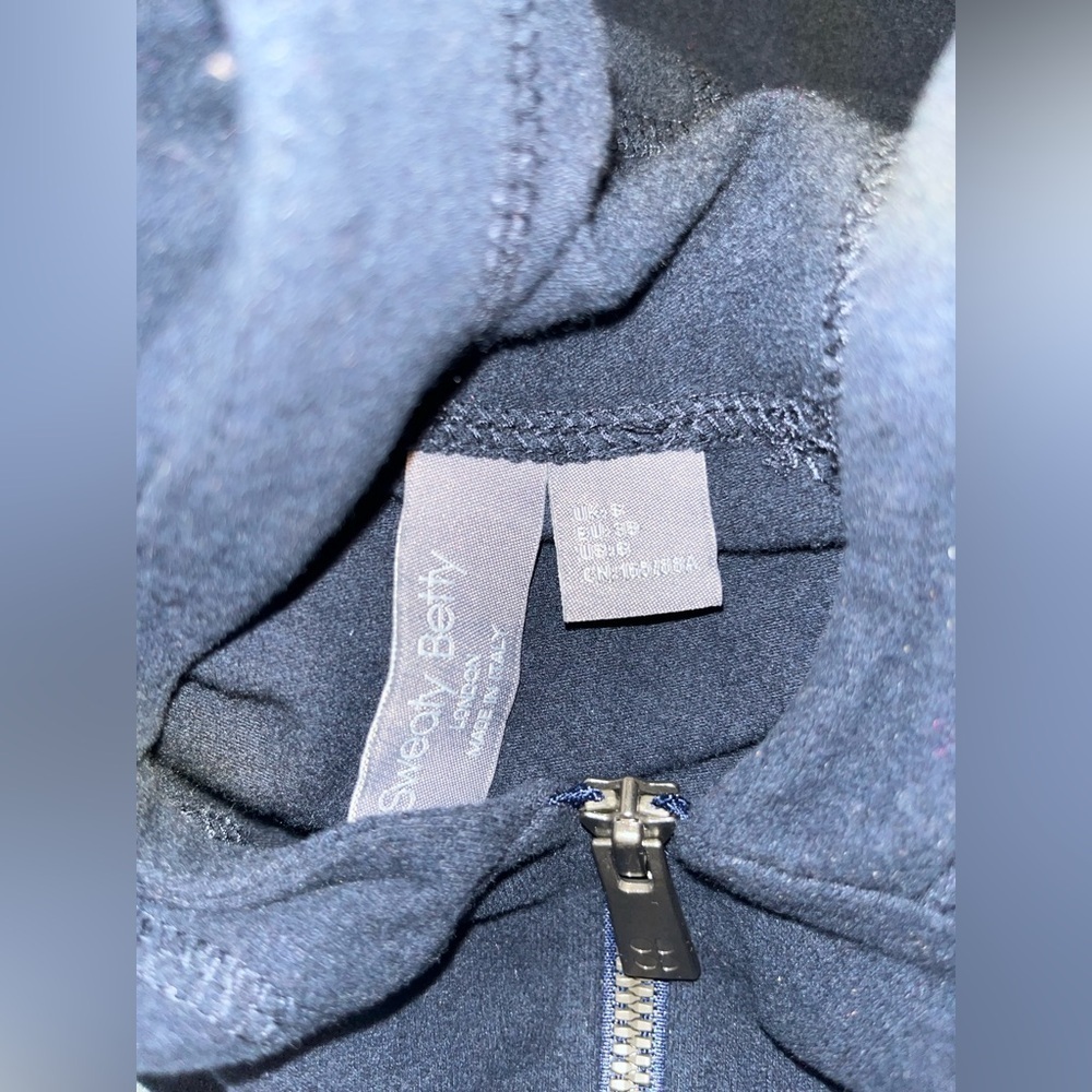 Sweaty Betty London Italian Fleece Quarter Zip Hooded Navy Sweater Size 6​​ - Picture 6 of 6